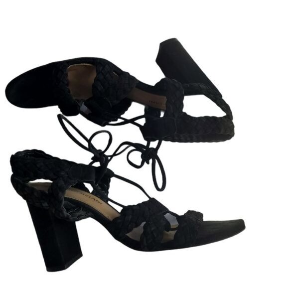 ANTONIO MELANI Block Heel Sandals SZ 8 Leather Round Open Toe Strapy‎ Braided 4" - Picture 6 of 12